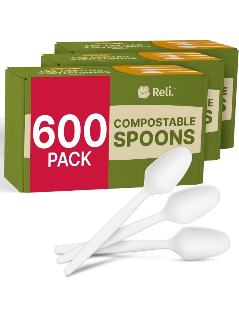 Reli. Plant-Based Spoons 600 Pack | Heavy Duty Disposable Utensils